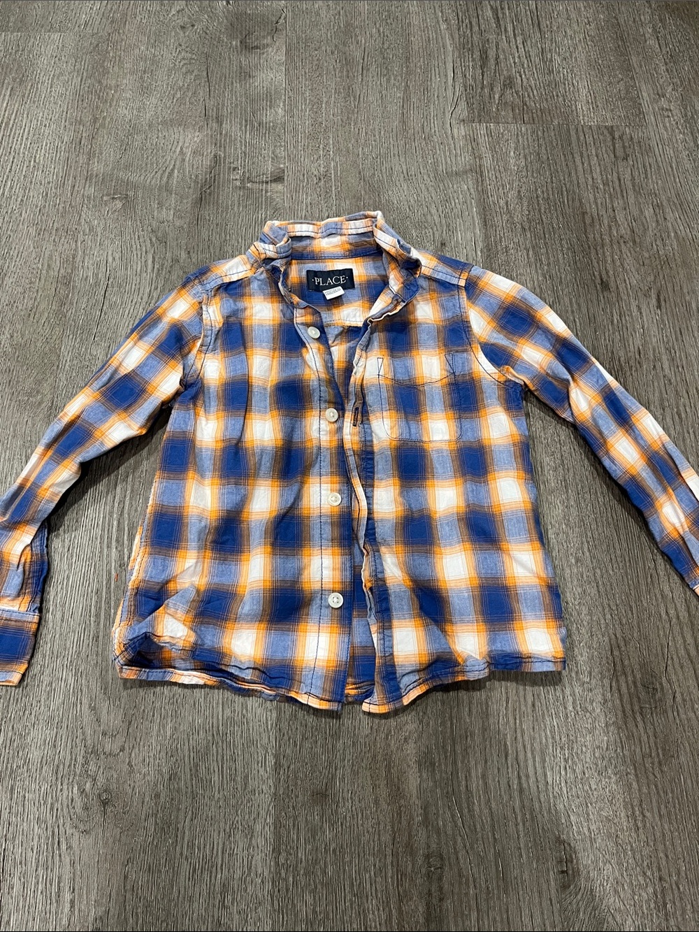 The Children's Place Blue & Orange Plaid Button-Down Shirt